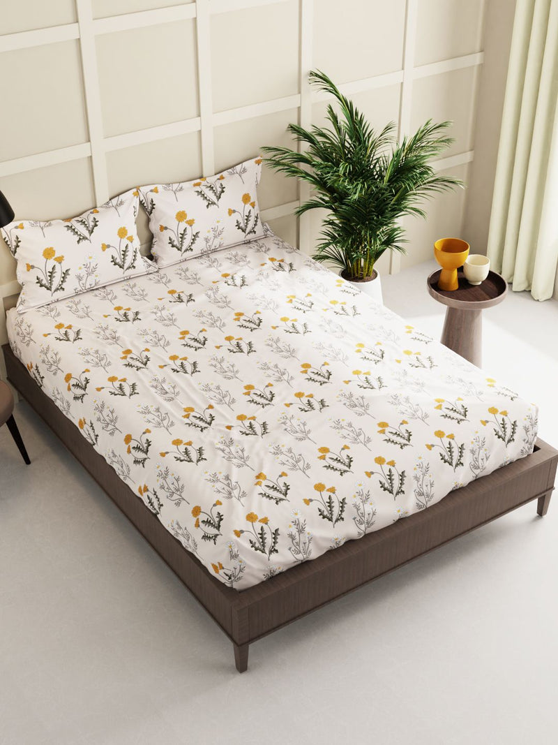 Extra Smooth Micro Double Bedsheet With 2 Pillow Covers <small> (floral-beige/grey)</small>