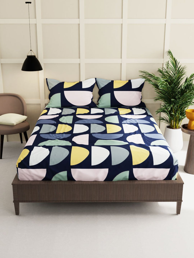 Extra Smooth Micro Double Bedsheet With 2 Pillow Covers <small> (geometric-black/multi)</small>