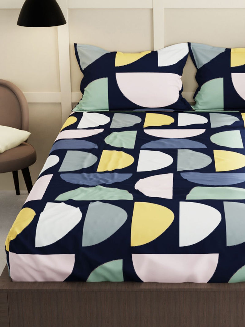 Extra Smooth Micro Double Bedsheet With 2 Pillow Covers <small> (geometric-black/multi)</small>