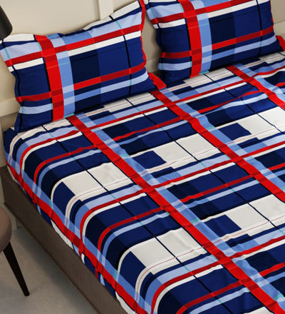Extra Smooth Micro Double Bedsheet With 2 Pillow Covers + 2 Pillows <small> (checks-blue/rd)</small>