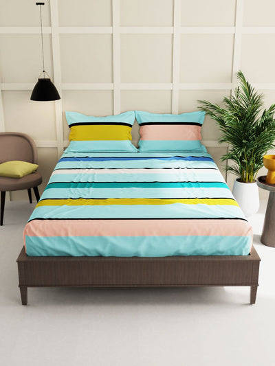 Extra Smooth Micro Double Bedsheet With 2 Pillow Covers <small> (stripe-green/multi)</small>