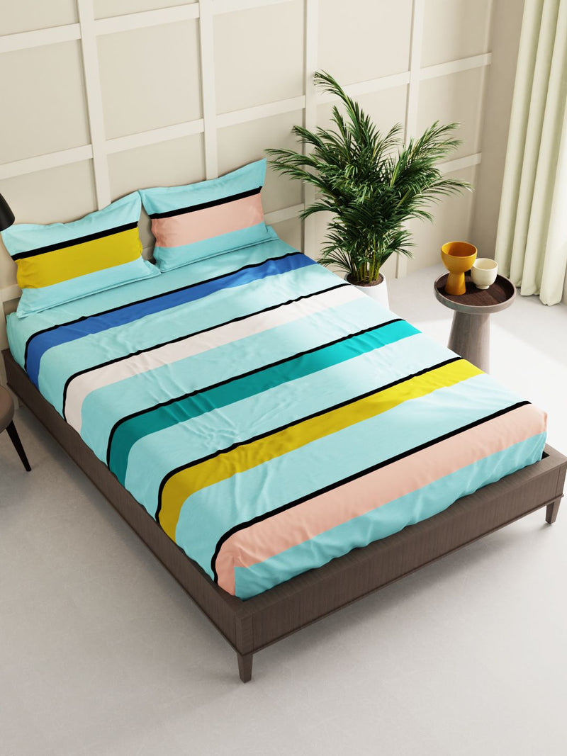 Extra Smooth Micro Double Bedsheet With 2 Pillow Covers <small> (stripe-green/multi)</small>
