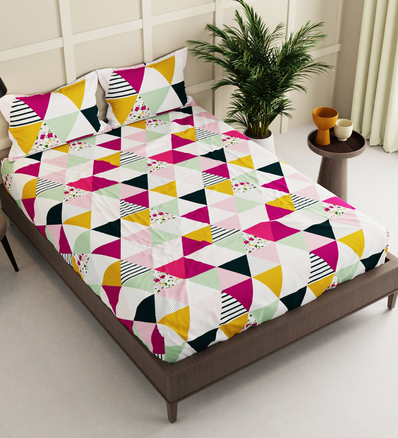 Extra Smooth Micro Double Bedsheet With 2 Pillow Covers + 2 Pillows <small> (geometric-multi)</small>
