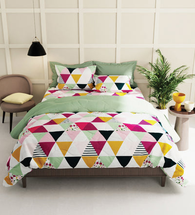 Extra Smooth Micro Double Bedsheet With 2 Pillow Covers + 2 Pillows <small> (geometric-multi)</small>