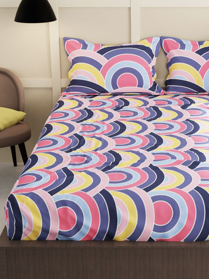 Extra Smooth Micro Double Bedsheet With 2 Pillow Covers <small> (geometric-multi)</small>