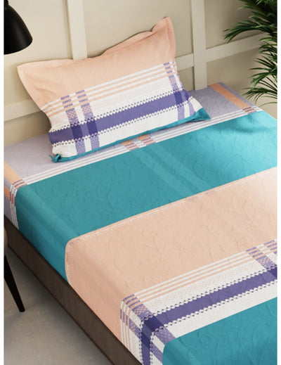 Extra Smooth Micro Single Bedsheet With 1 Pillow Cover <small> (stripe-green/multi)</small>