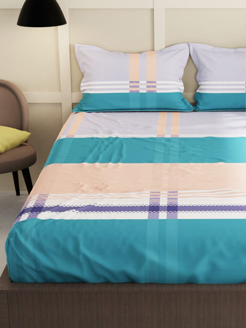 Extra Smooth Micro Double Bedsheet With 2 Pillow Covers <small> (stripe-green/multi)</small>