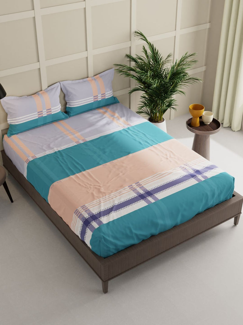 Extra Smooth Micro Double Bedsheet With 2 Pillow Covers <small> (stripe-green/multi)</small>