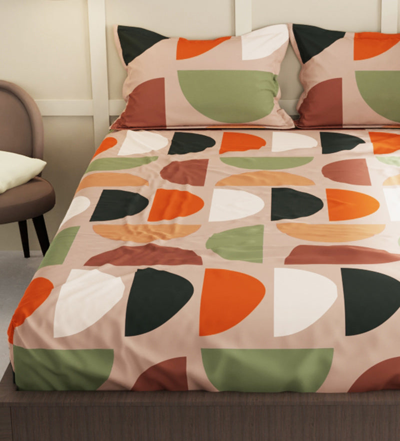 Extra Smooth Micro Double Bedsheet With 2 Pillow Covers + 2 Pillows <small> (geometric-lt.brown)</small>