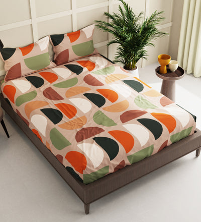 Extra Smooth Micro Double Bedsheet With 2 Pillow Covers + 2 Pillows <small> (geometric-lt.brown)</small>