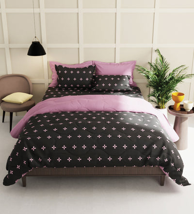 Extra Smooth Micro Double Bedsheet With 2 Pillow Covers + 2 Pillows <small> (floral-grey)</small>