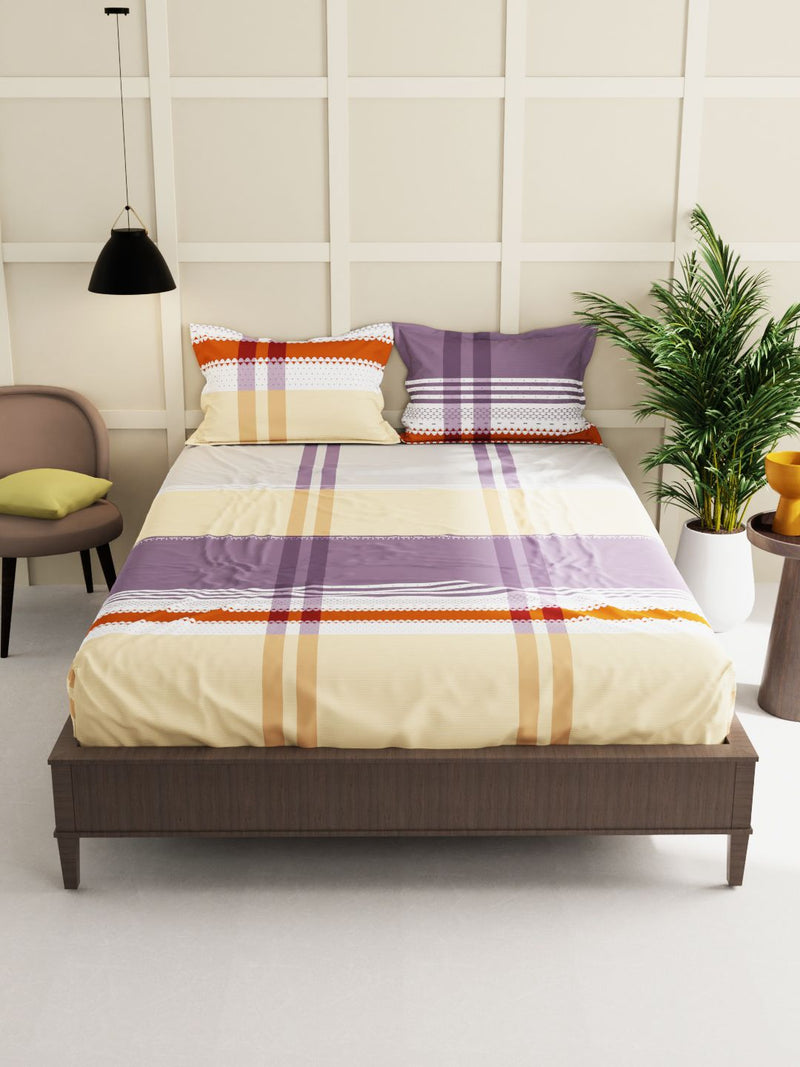 Extra Smooth Micro Double Bedsheet With 2 Pillow Covers <small> (stripe-beige/multi)</small>
