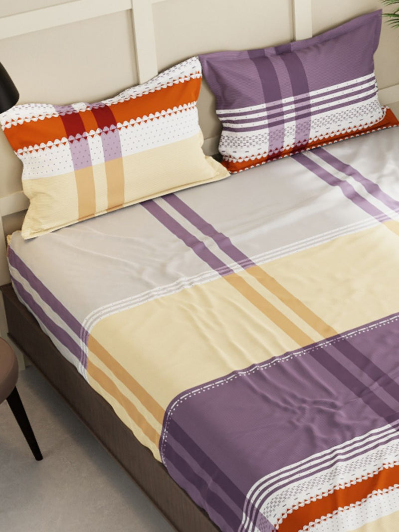 Extra Smooth Micro Double Bedsheet With 2 Pillow Covers <small> (stripe-beige/multi)</small>