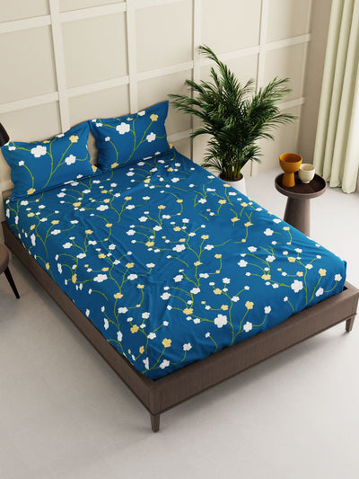 Extra Smooth Micro Double Bedsheet With 2 Pillow Covers <small> (floral-blue)</small>