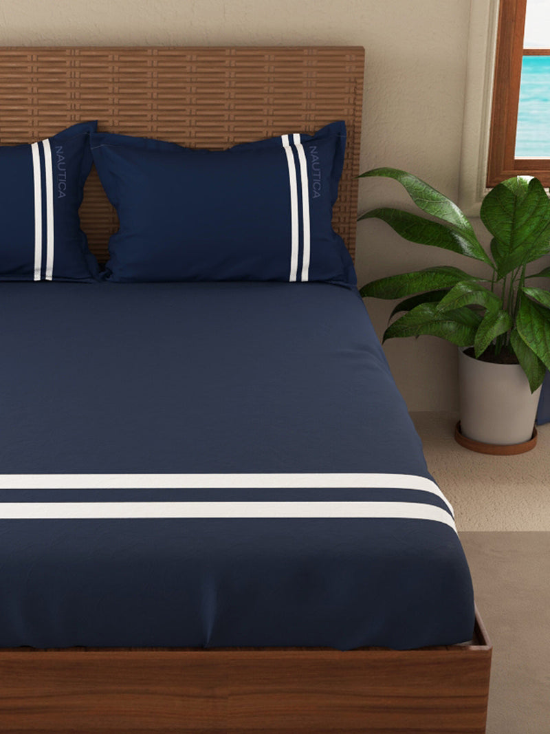 Luxurious 100% Egyptian Satin Cotton King Bedsheet With 2 Pillow Covers <small> (solid-dk.blue)</small>