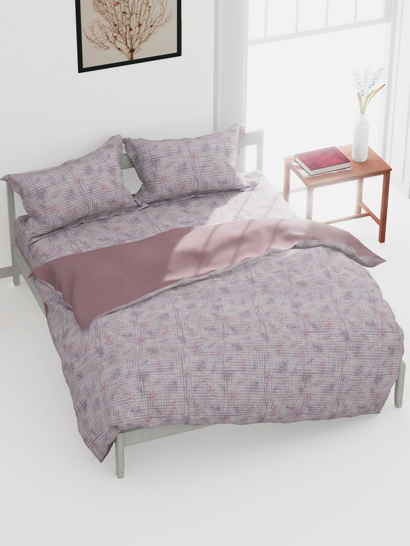 Soft 100% Natural Cotton King Size Double Bedsheet With 2 Pillow Covers <small> (floral-soft berry)</small>