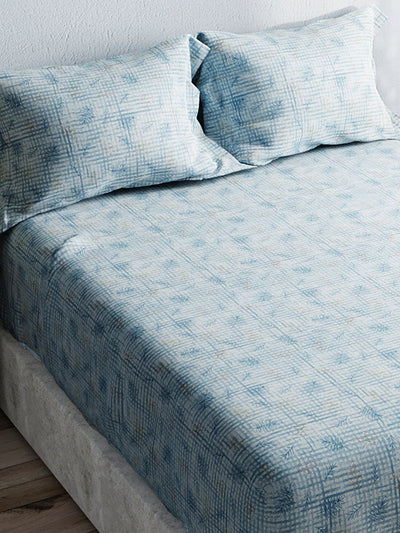 Soft 100% Natural Cotton King Size Double Bedsheet With 2 Pillow Covers <small> (floral-dusty teal)</small>