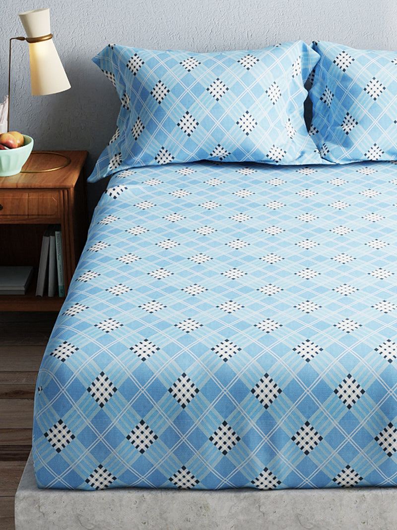 Soft 100% Natural Cotton King Size Double Bedsheet With 2 Pillow Covers <small> (geometric-dk.blue)</small>