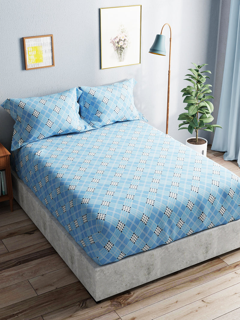 Soft 100% Natural Cotton King Size Double Bedsheet With 2 Pillow Covers <small> (geometric-dk.blue)</small>