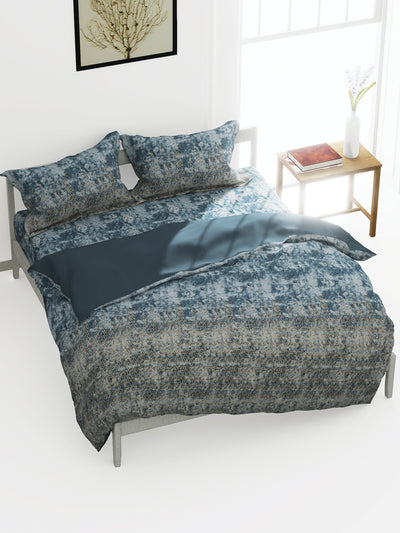 Soft 100% Natural Cotton King Size Double Bedsheet With 2 Pillow Covers <small> (geometric-blue/grey)</small>
