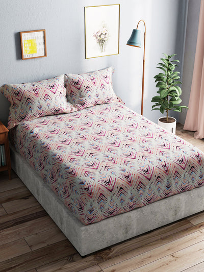 Soft 100% Natural Cotton King Size Double Bedsheet With 2 Pillow Covers <small> (geometric-pink/multi)</small>