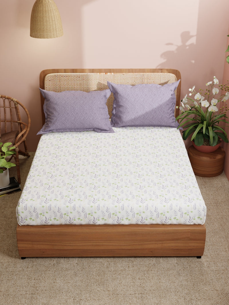 Super Soft 100% Cotton King Bedsheet With 2 Pillow Covers <small> (floral-purple)</small>