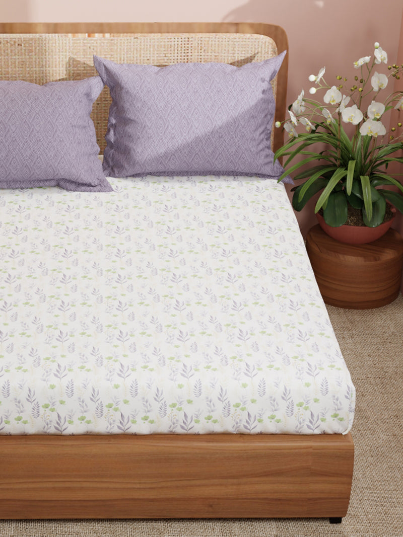 Super Soft 100% Cotton King Bedsheet With 2 Pillow Covers <small> (floral-purple)</small>