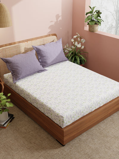 Super Soft 100% Cotton King Bedsheet With 2 Pillow Covers <small> (floral-purple)</small>