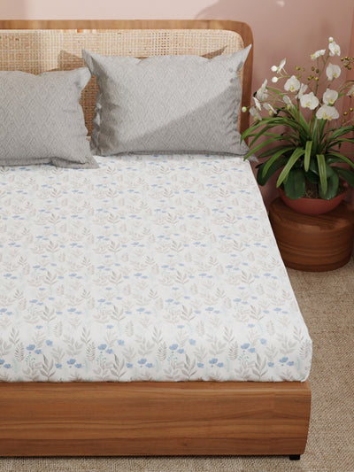 Super Soft 100% Cotton King Bedsheet With 2 Pillow Covers <small> (floral-dove)</small>