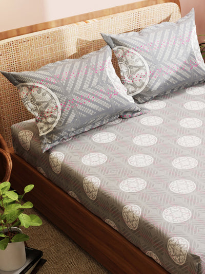 Super Soft 100% Cotton King Bedsheet With 2 Pillow Covers <small> (ornamental-natural gray)</small>