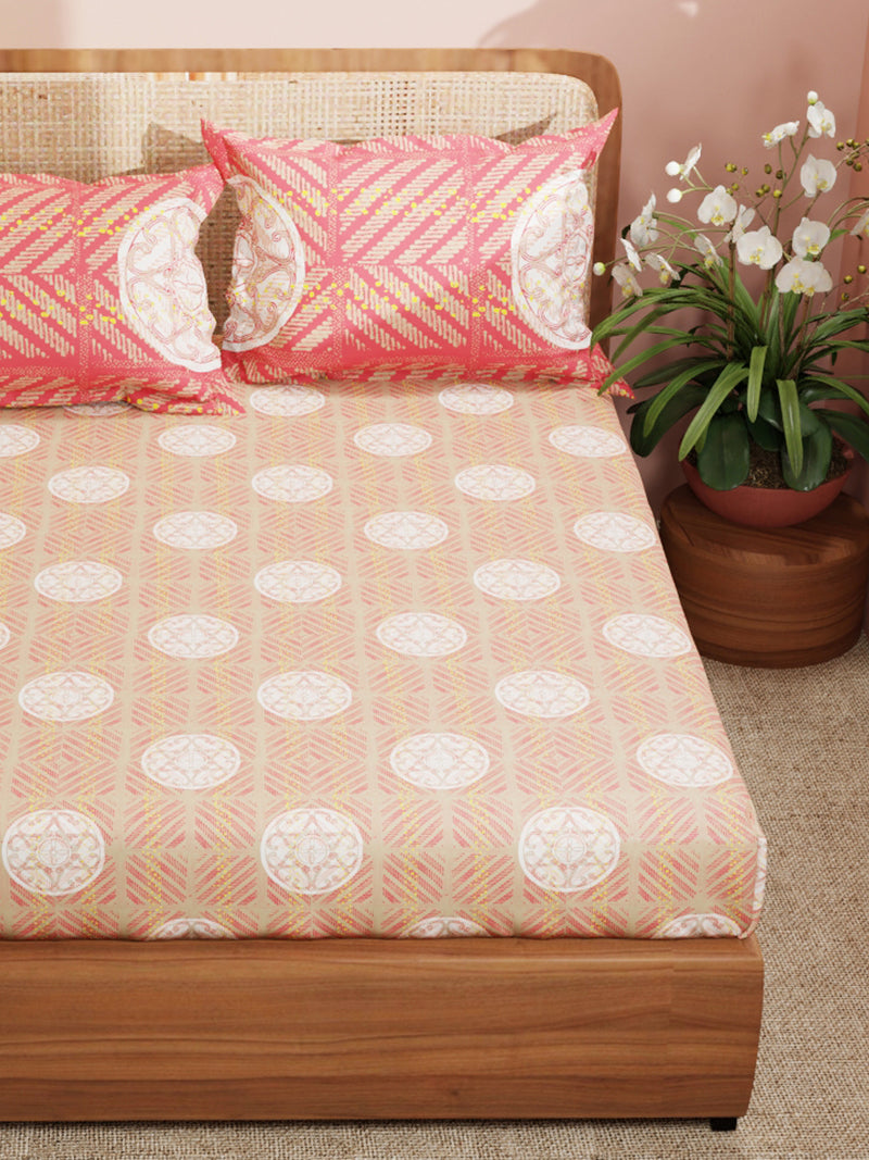 Super Soft 100% Cotton King Bedsheet With 2 Pillow Covers <small> (ornamental-red/sand)</small>