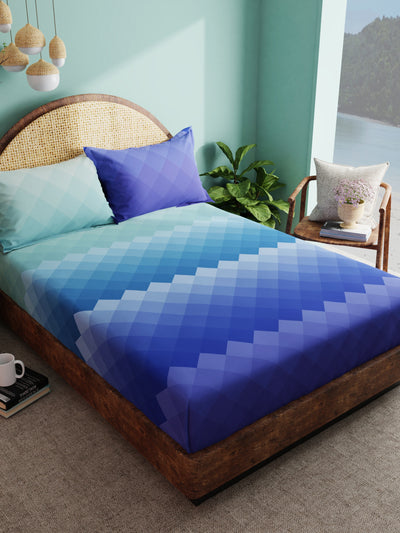Super Soft 100% Cotton Xl King Size Bedsheet With 2 Pillow Covers <small> (geometric-blue)</small>