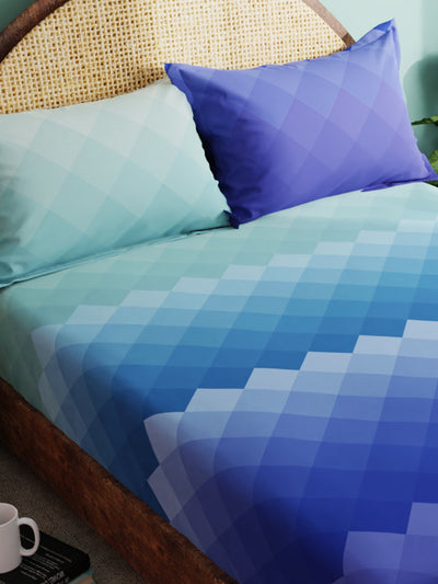 Super Soft 100% Cotton Xl King Size Bedsheet With 2 Pillow Covers <small> (geometric-blue)</small>