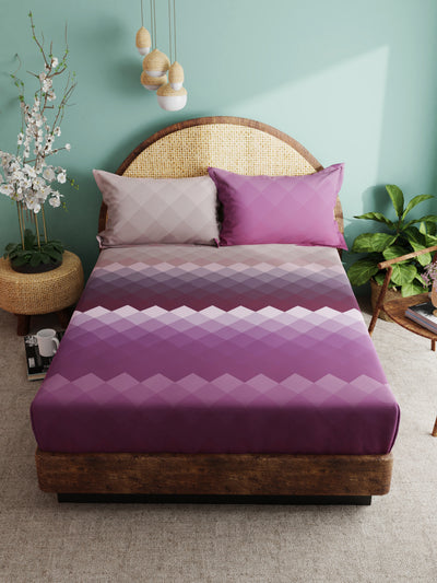 Super Soft 100% Cotton Xl King Size Bedsheet With 2 Pillow Covers <small> (geometric-purple)</small>
