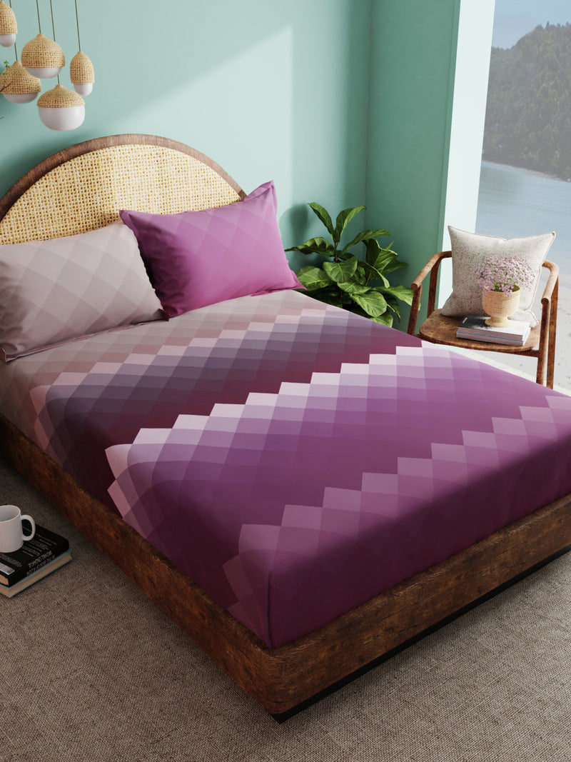 Super Soft 100% Cotton Xl King Size Bedsheet With 2 Pillow Covers <small> (geometric-purple)</small>