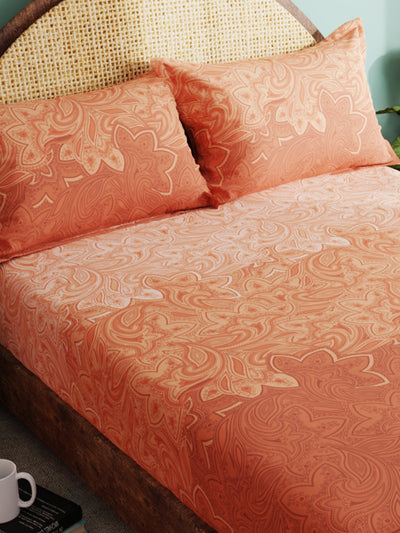 Super Soft 100% Cotton Xl King Size Bedsheet With 2 Pillow Covers <small> (floral-orange)</small>