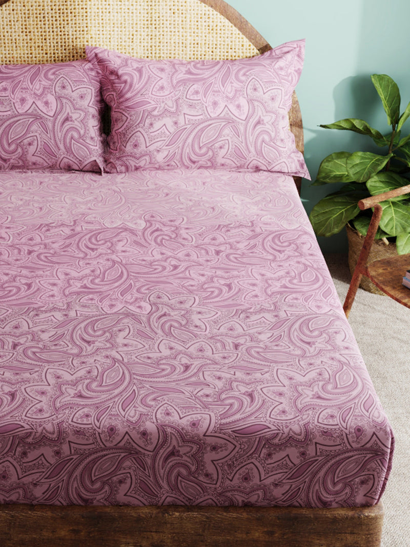 Super Soft 100% Cotton Xl King Size Bedsheet With 2 Pillow Covers <small> (floral-plum)</small>