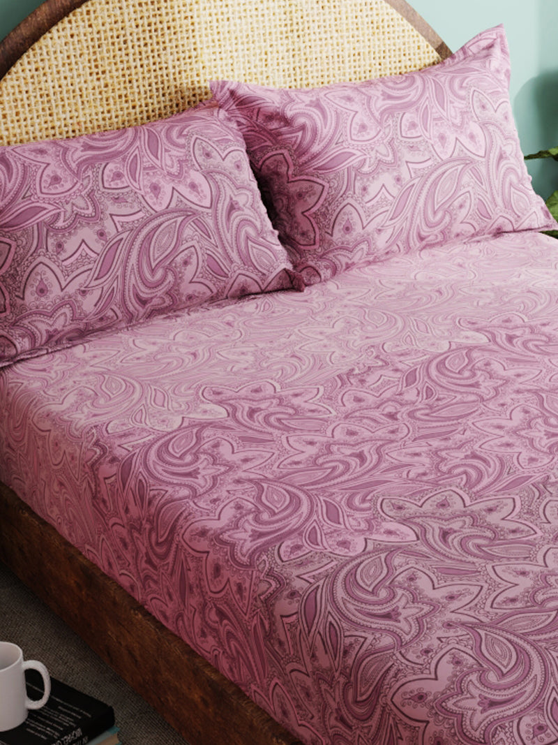 Super Soft 100% Cotton Xl King Size Bedsheet With 2 Pillow Covers <small> (floral-plum)</small>