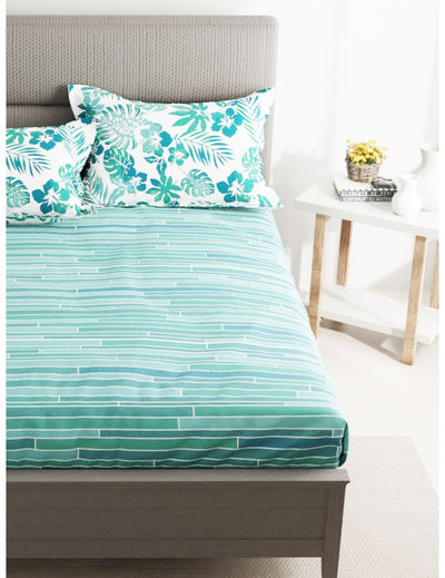 Soft 100% Natural Cotton Double Bedsheet With 2 Pillow Covers <small> (stripe-sea green)</small>