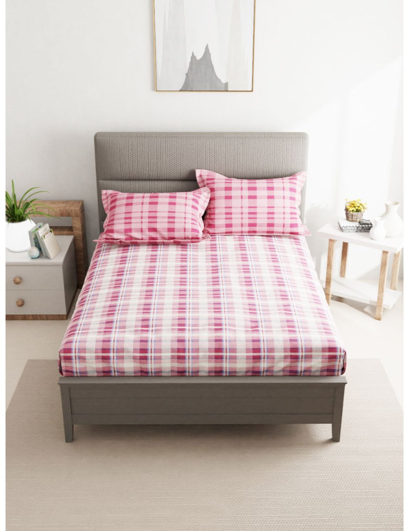Soft 100% Natural Cotton Double Bedsheet With 2 Pillow Covers <small> (checks-red)</small>
