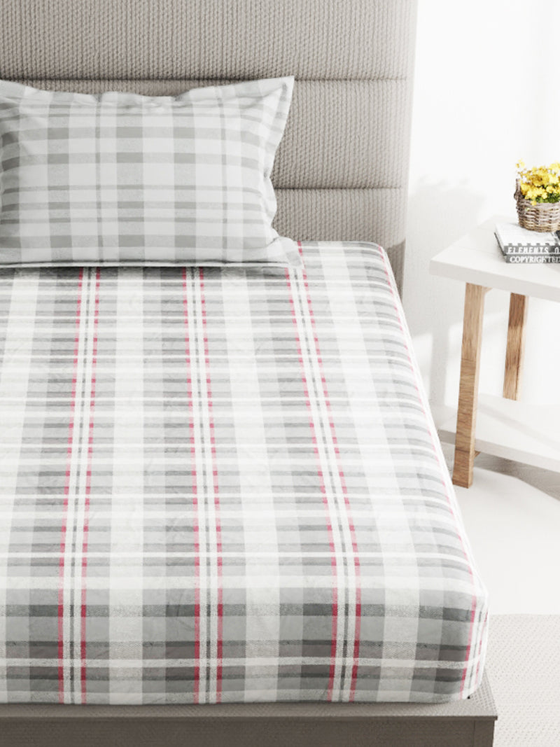 Soft 100% Natural Cotton Single Bedsheet With 1 Pillow Cover <small> (checks-grey)</small>