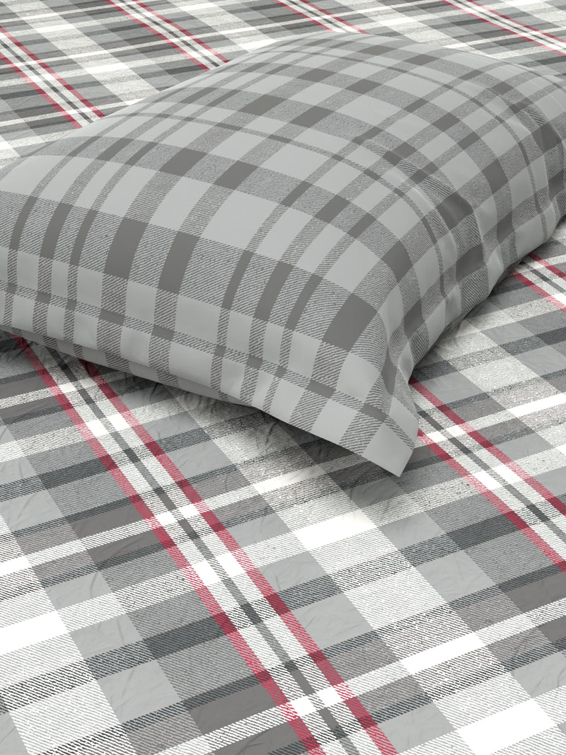 Soft 100% Natural Cotton Single Bedsheet With 1 Pillow Cover <small> (checks-grey)</small>