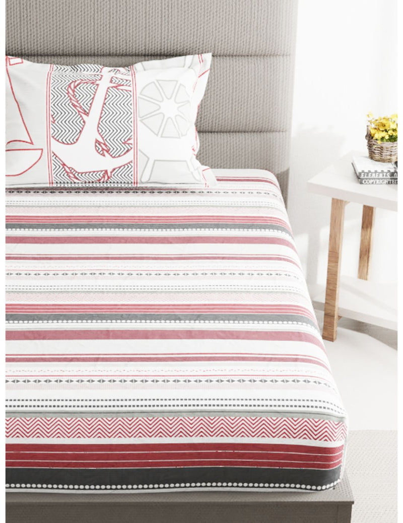 Soft 100% Natural Cotton Single Bedsheet With 1 Pillow Cover <small> (stripe-red/black)</small>