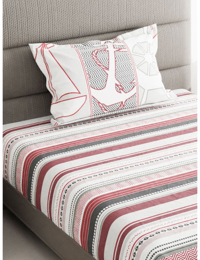 Soft 100% Natural Cotton Single Bedsheet With 1 Pillow Cover <small> (stripe-red/black)</small>