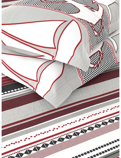 Soft 100% Natural Cotton Double Bedsheet With 2 Pillow Covers <small> (stripe-red/black)</small>