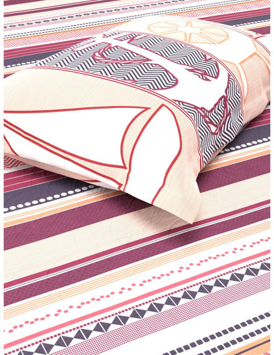 Soft 100% Natural Cotton Single Bedsheet With 1 Pillow Cover <small> (stripe-cherry/plum)</small>