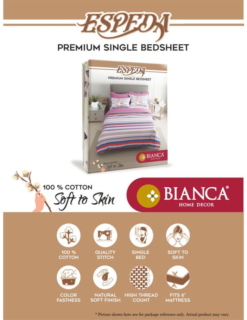 Soft 100% Natural Cotton Single Bedsheet With 1 Pillow Cover <small> (stripe-cherry/plum)</small>