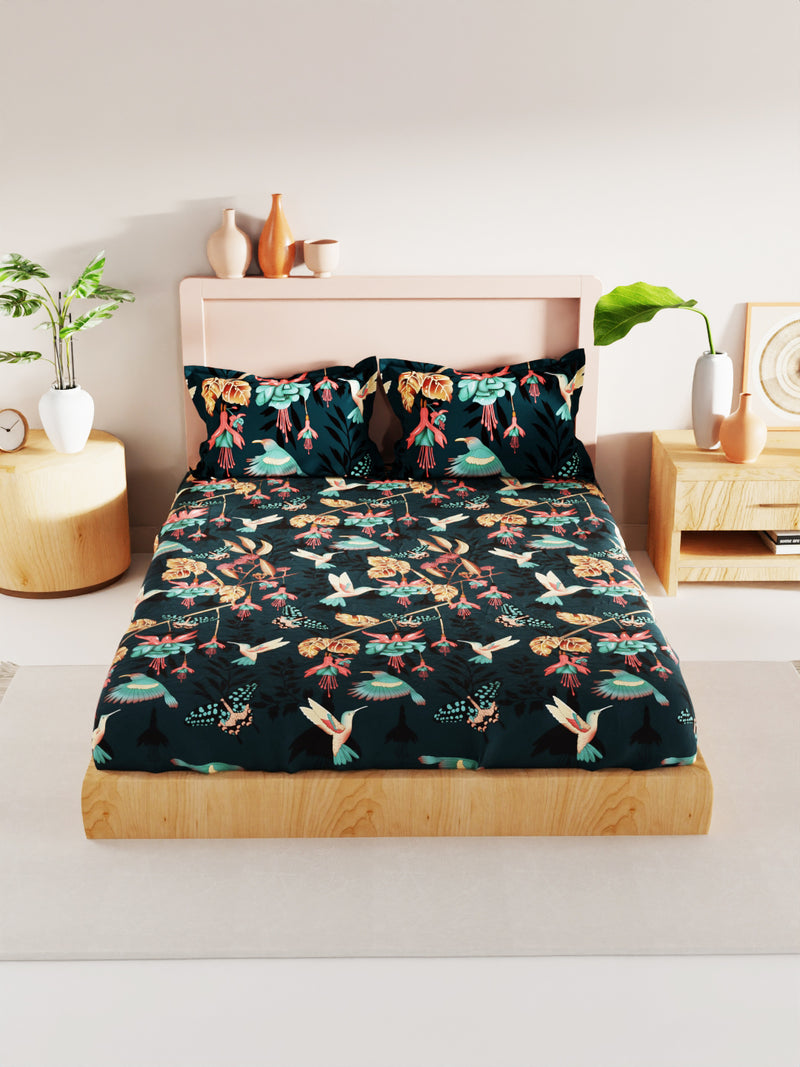 Bamboo Micro King Bedsheet With 2 Pillow Covers <small> (floral-multi)</small>
