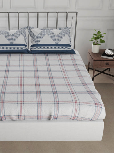 Super Fine 100% Egyptian Satin Cotton King Bedsheet With 2 Pillow Covers <small> (checks-blue/red)</small>