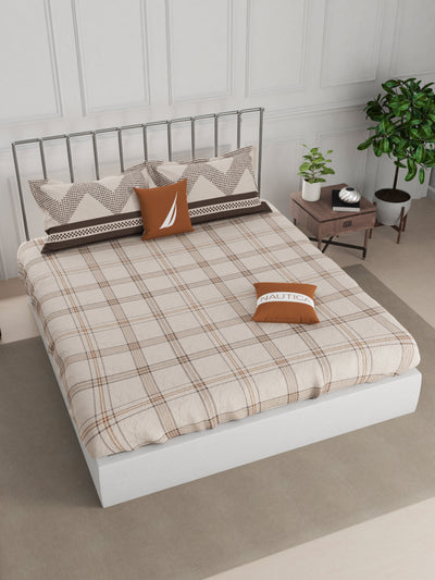 Super Fine 100% Egyptian Satin Cotton King Bedsheet With 2 Pillow Covers <small> (checks-brown/choco)</small>